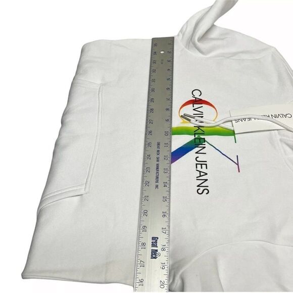 Calvin Klein Hoodie Mens L White RARE Pullover Colorful Bright Rainbow Spring NE - Picture 11 of 16